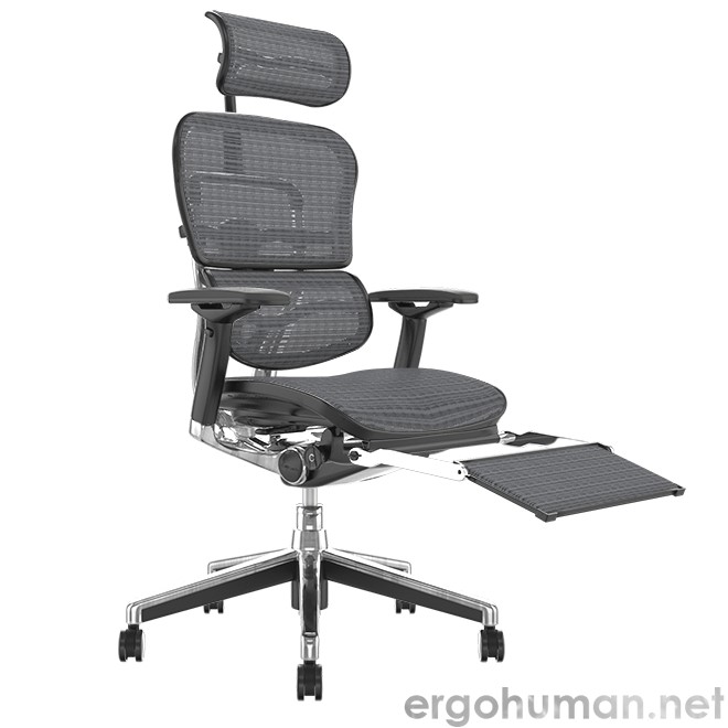 Ergohuman Elite Grey Mesh Office Chair with Leg Rest